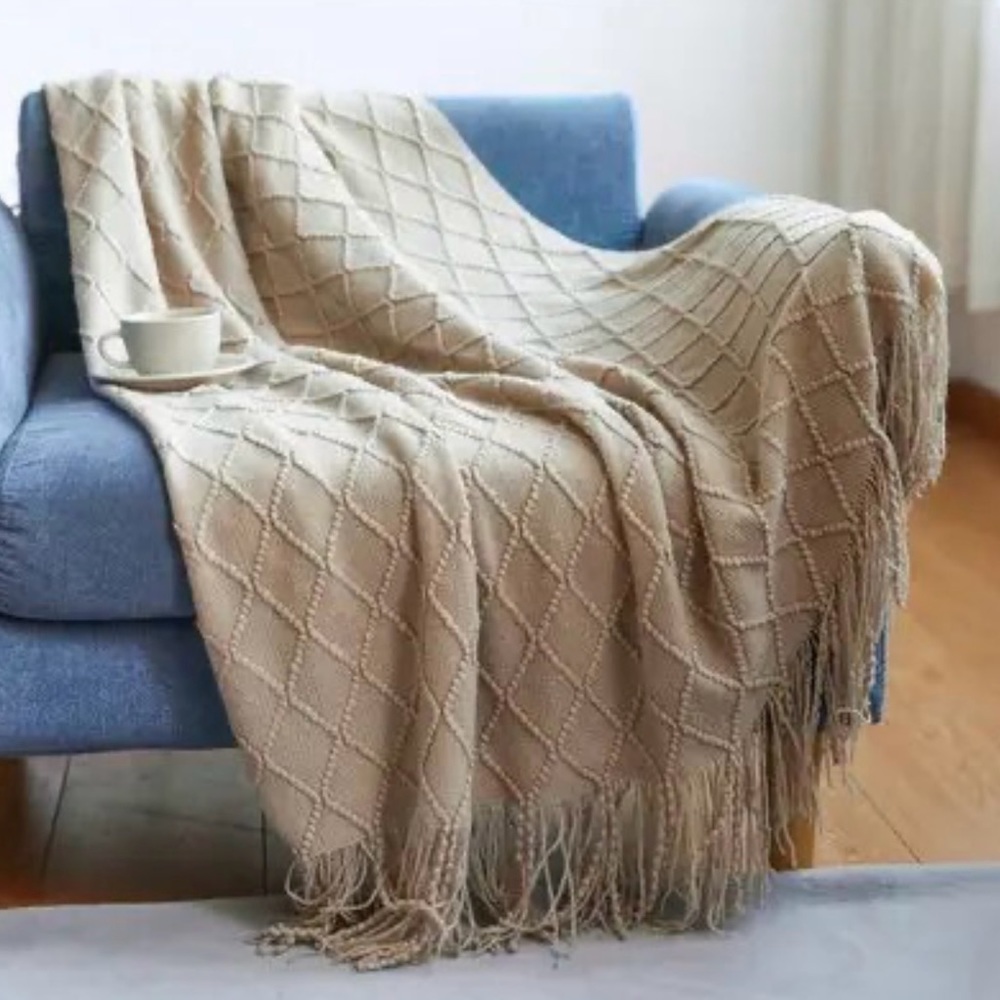 Tan Boho Throw Blanket
